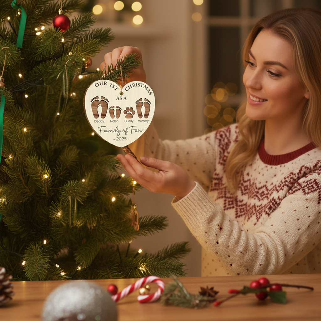 Family Footprint Ornament – “Our 1st Christmas as a Family” Design