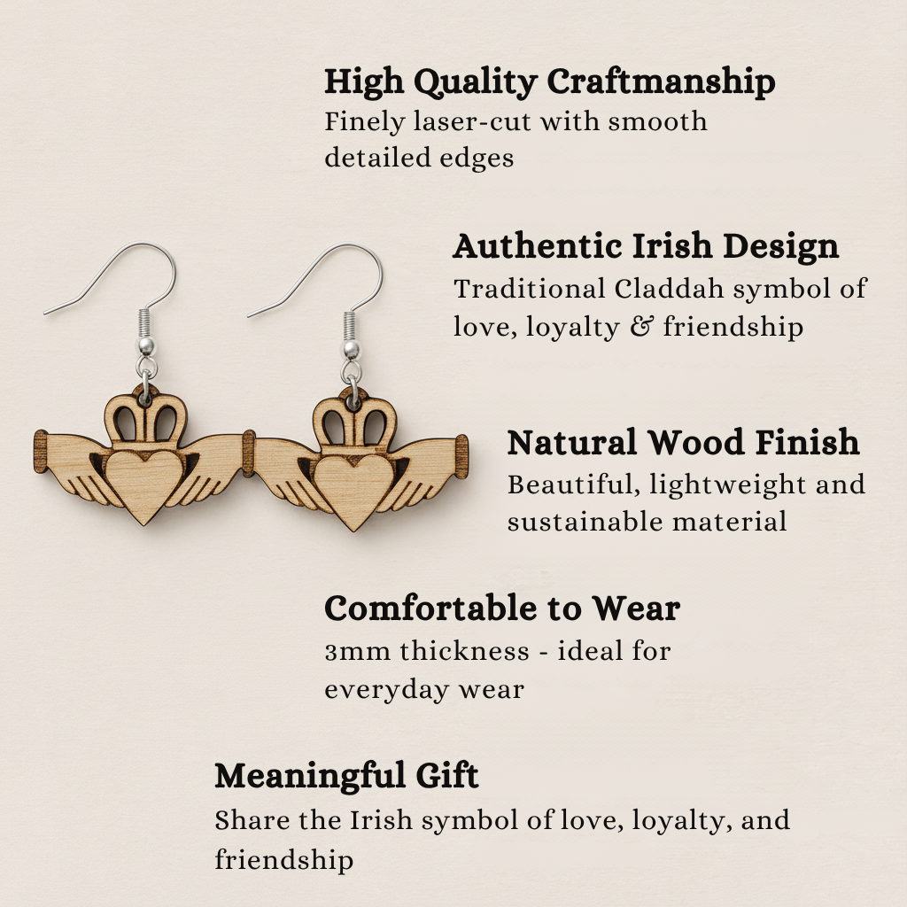 Claddagh Earrings – Irish Wooden Design