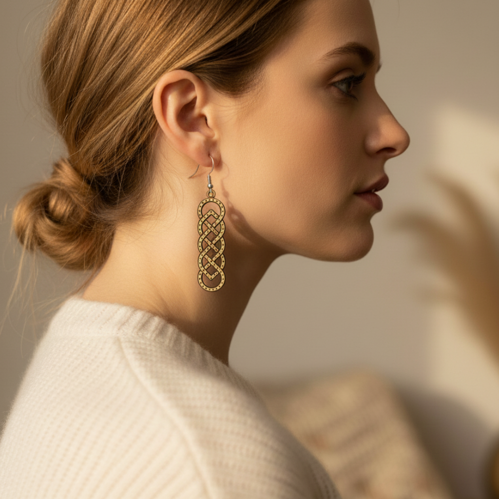 Long Celtic Knot Earrings – Irish Wooden Design