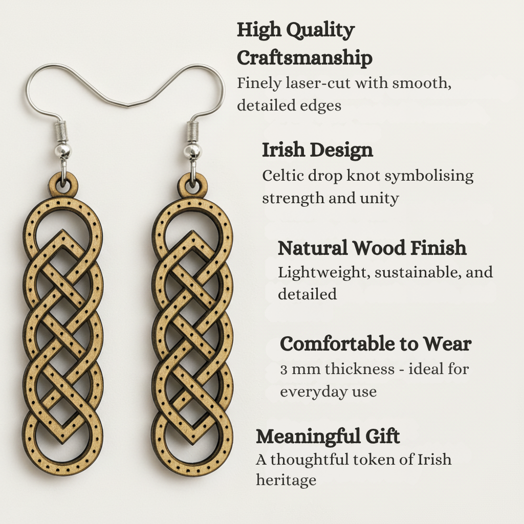 Long Celtic Knot Earrings – Irish Wooden Design