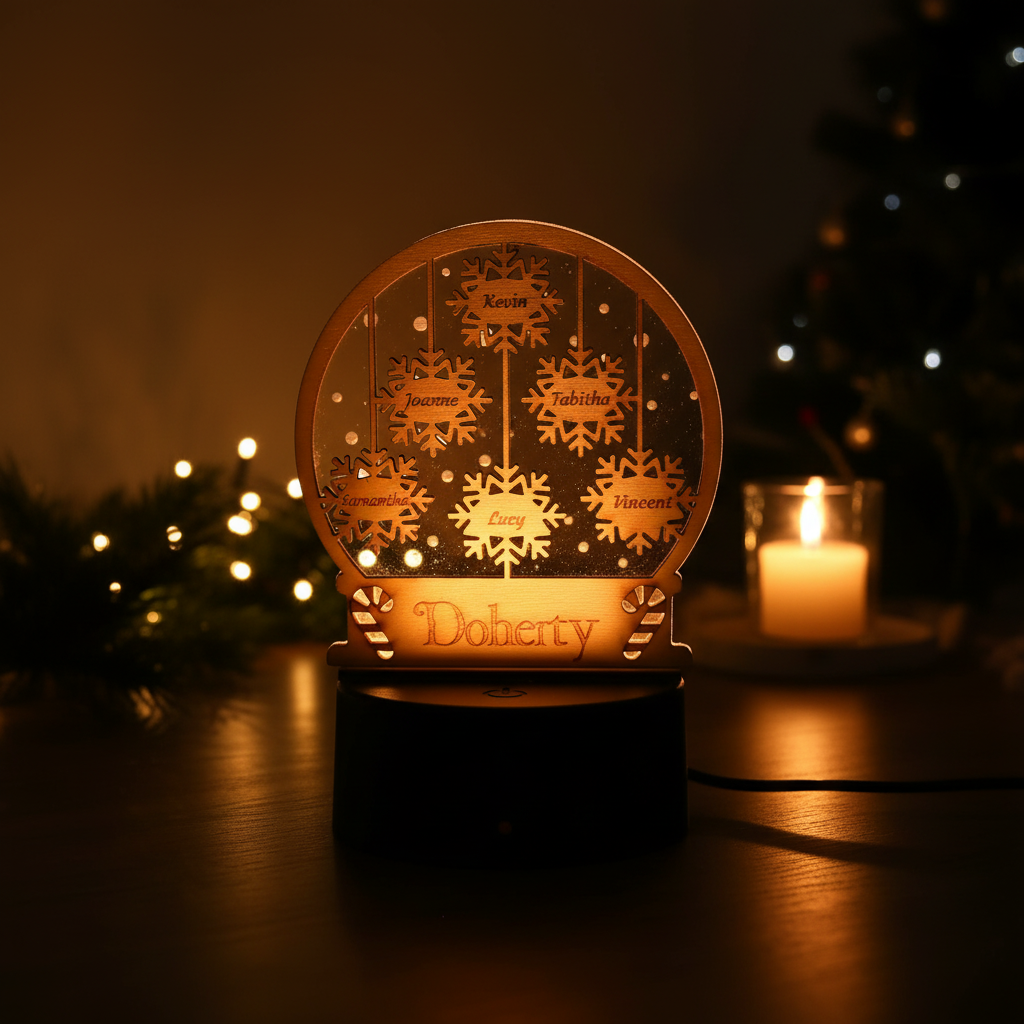 Personalised Family Christmas LED Lamp – Snowflake Design
