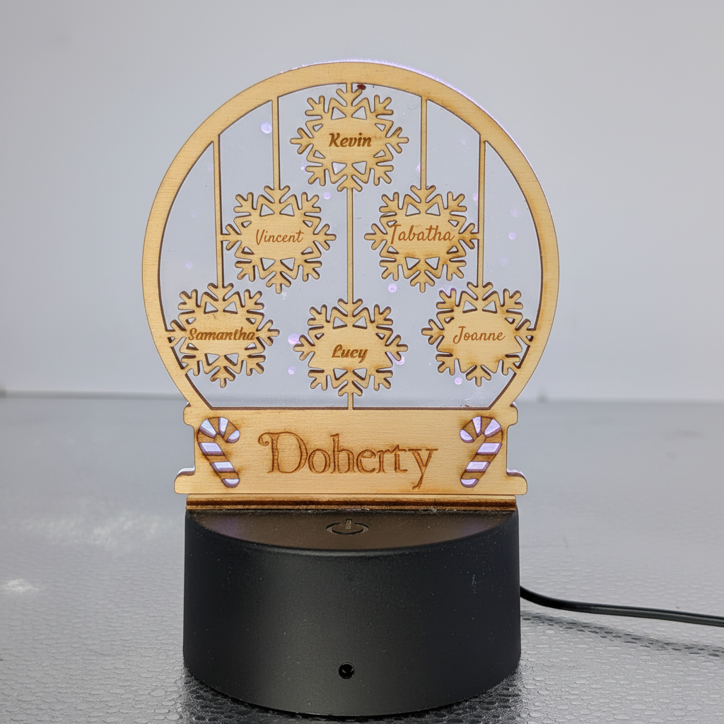 Personalised Family Christmas LED Lamp – Snowflake Design