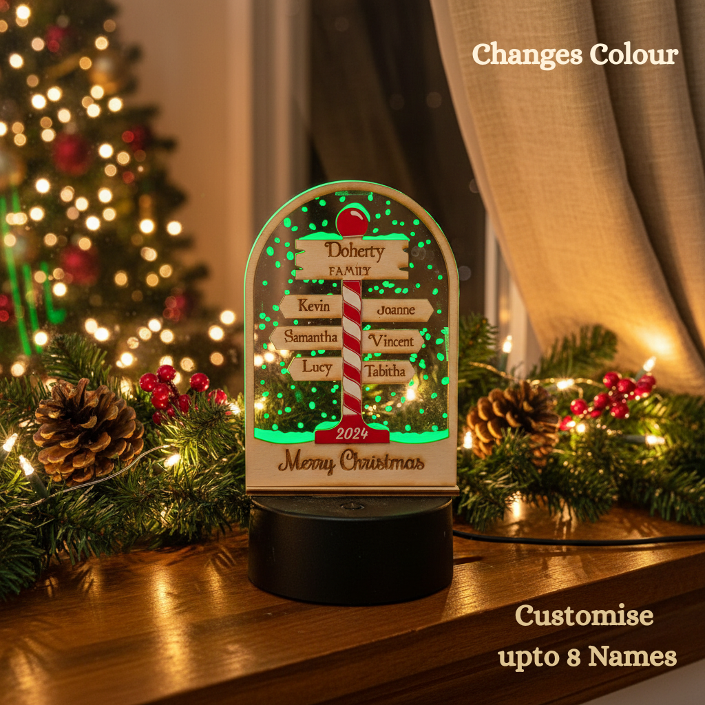 Personalised Family Christmas LED Lamp – Candy Cane Design