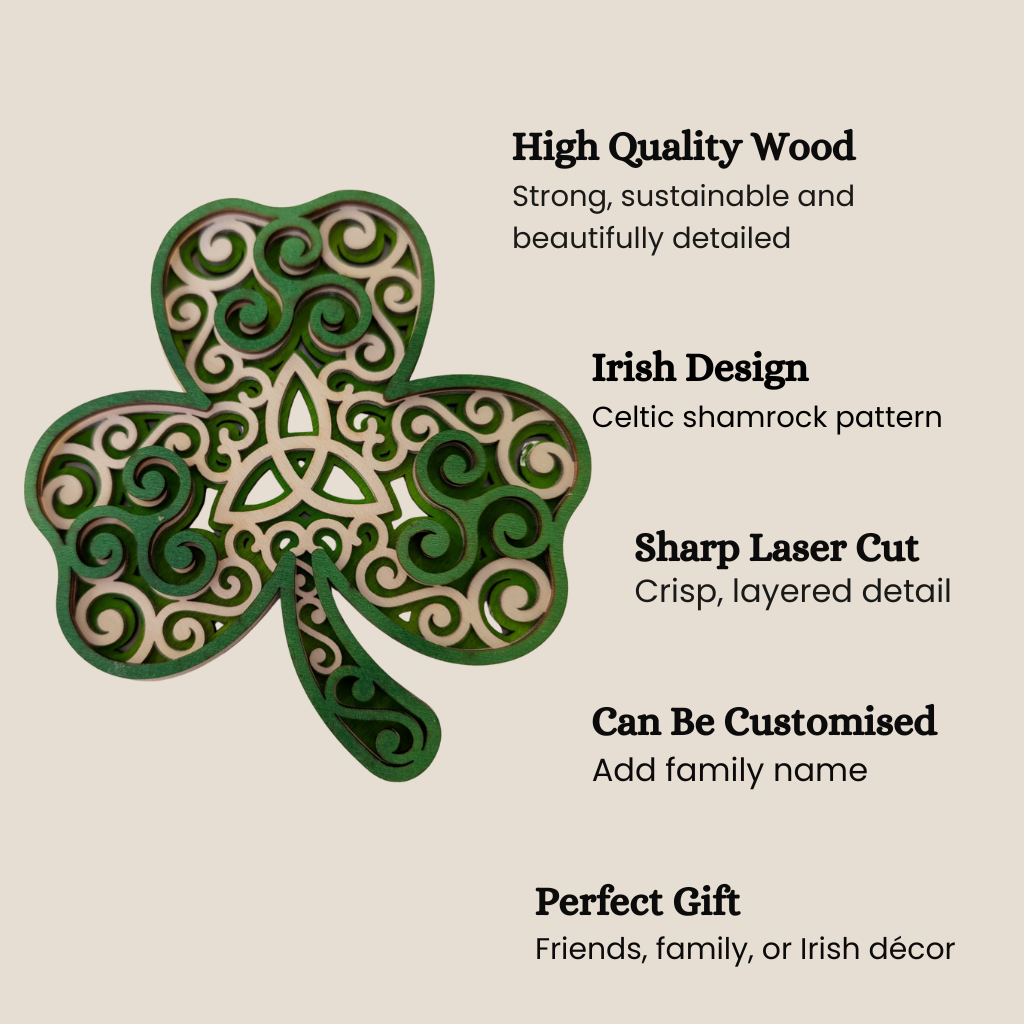Layered Celtic Shamrock – Handcrafted Irish Wall Art