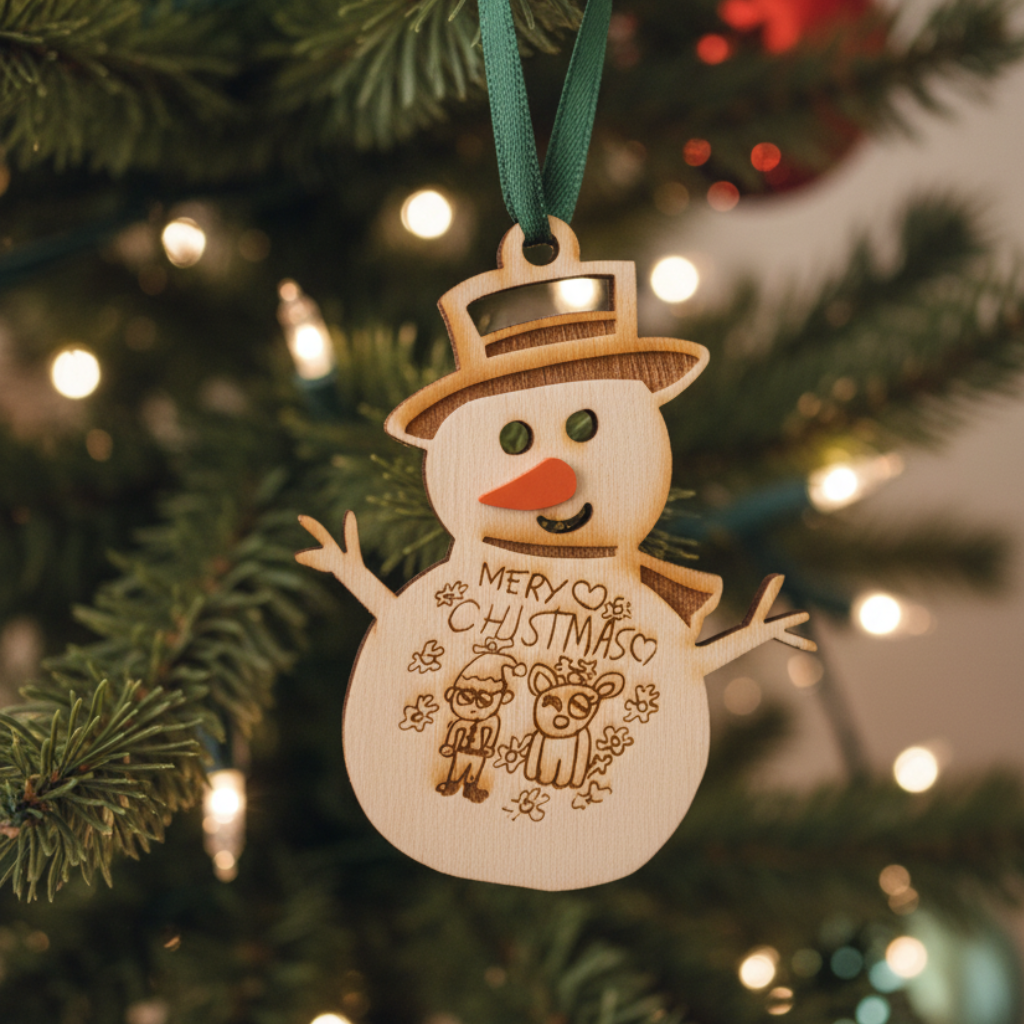 Personalised Kids’ Drawing Snowman Ornament