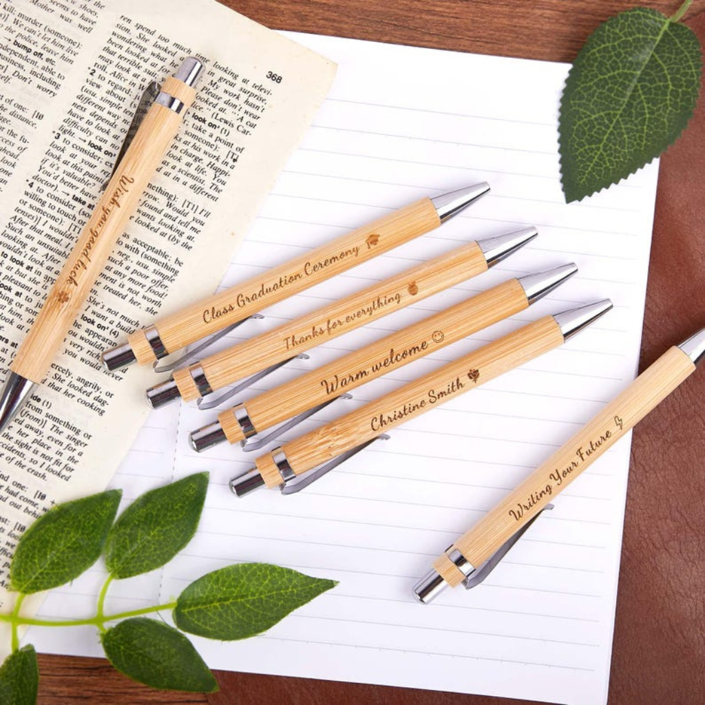 Personalised Bamboo Pen with Gold Flex Acrylic Heart
