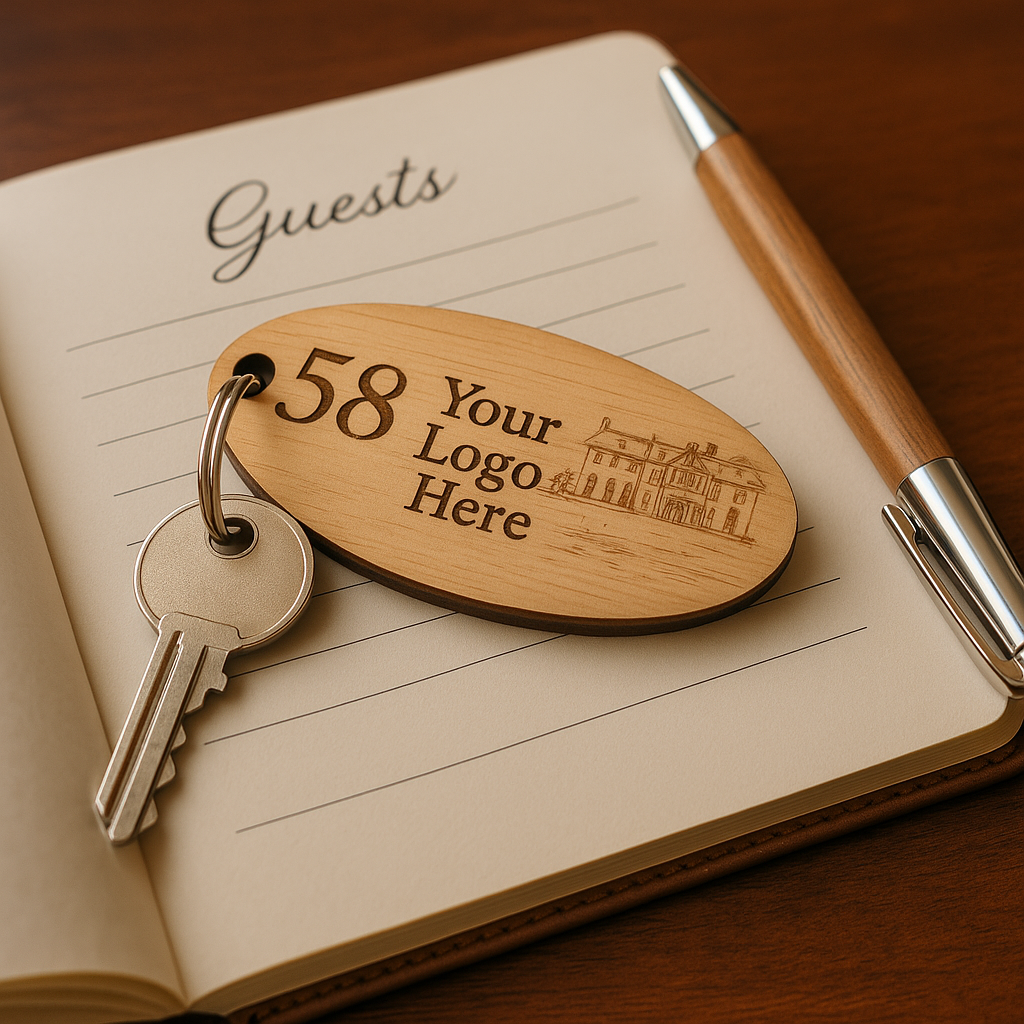 Personalised Wooden Keyrings – Custom Engraved Company Keyfobs
