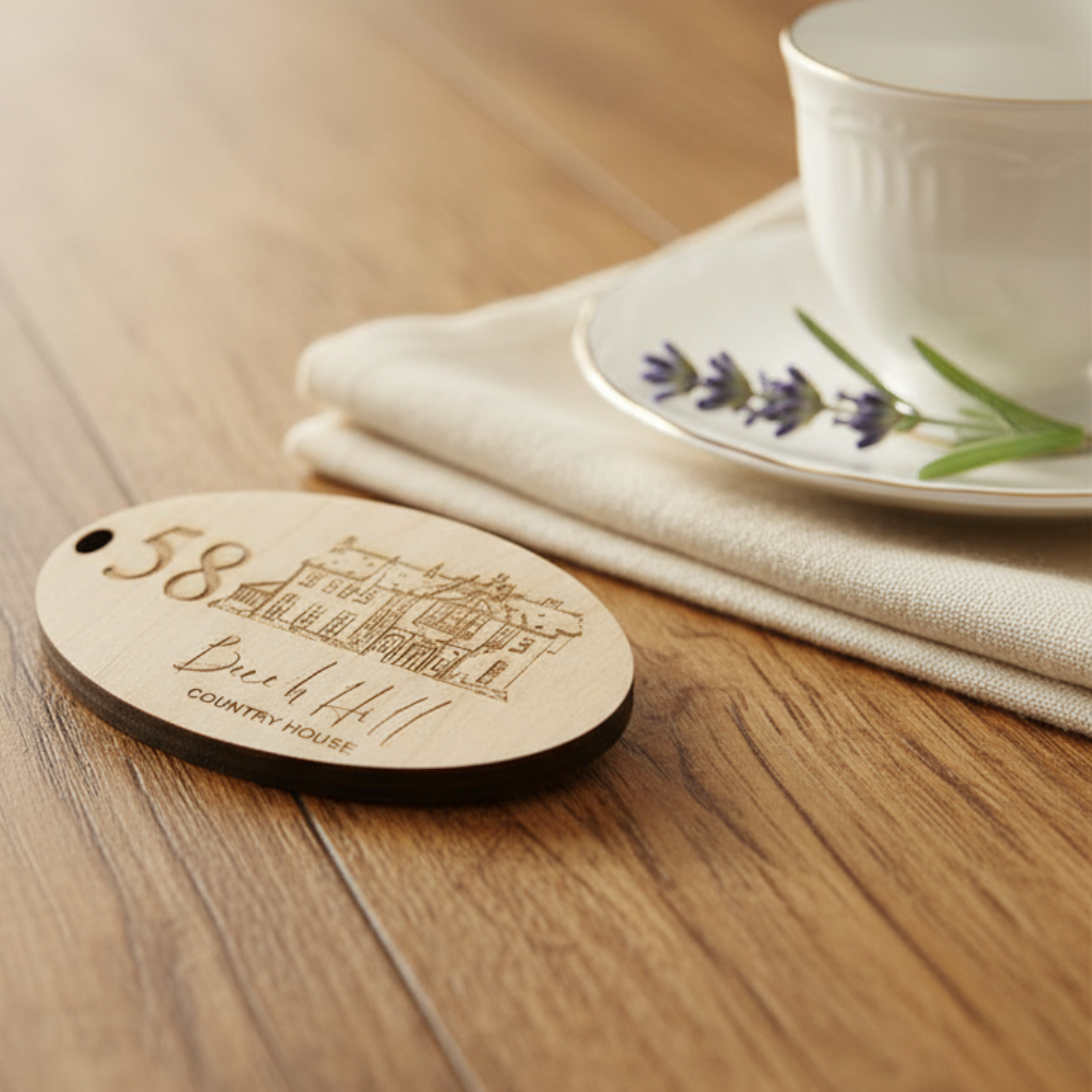 Personalised Wooden Keyrings – Custom Engraved Company Keyfobs