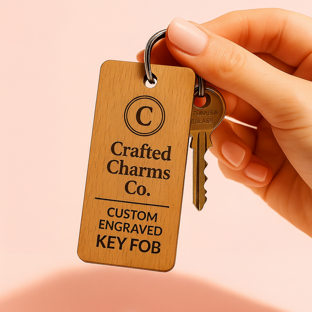 Personalised Wooden Keyrings – Custom Engraved Company Keyfobs