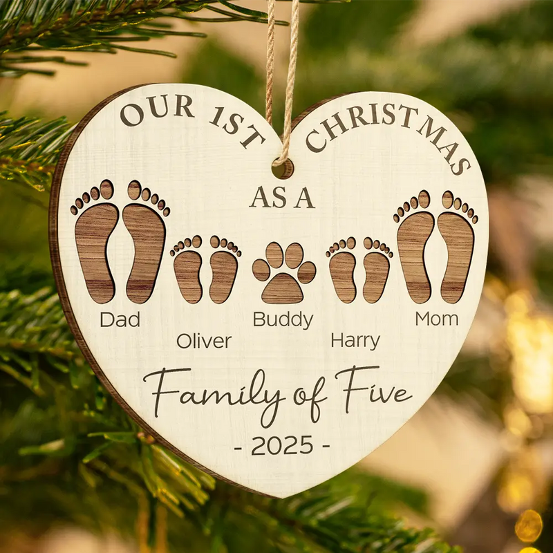Family Footprint Ornament – “Our 1st Christmas as a Family” Design