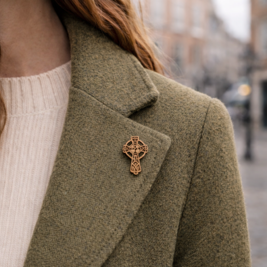 Irish Celtic Cross Poplar Wood Pin