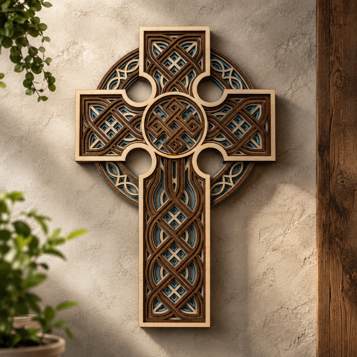 Layered Celtic Cross Wall Art