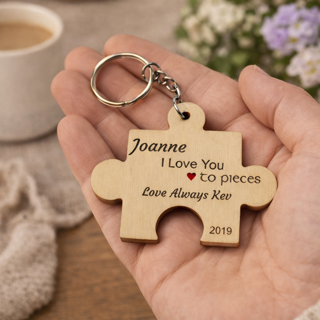 I Love You to Pieces - Personalised Puzzle Keyring