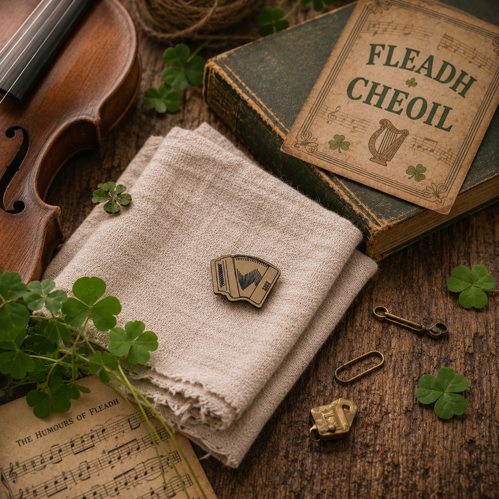 Button Accordion Pin – in Wood & Brushed Gold/Silver acrylic Harp Pin