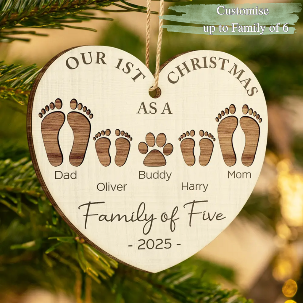 Family Footprint Ornament – “Our 1st Christmas as a Family” Design