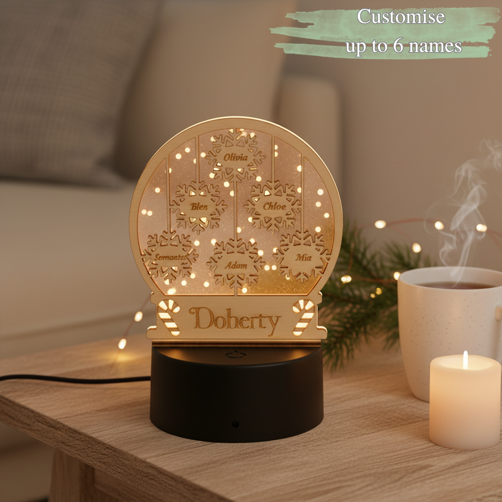 Personalised Family Christmas LED Lamp – Snowflake Design