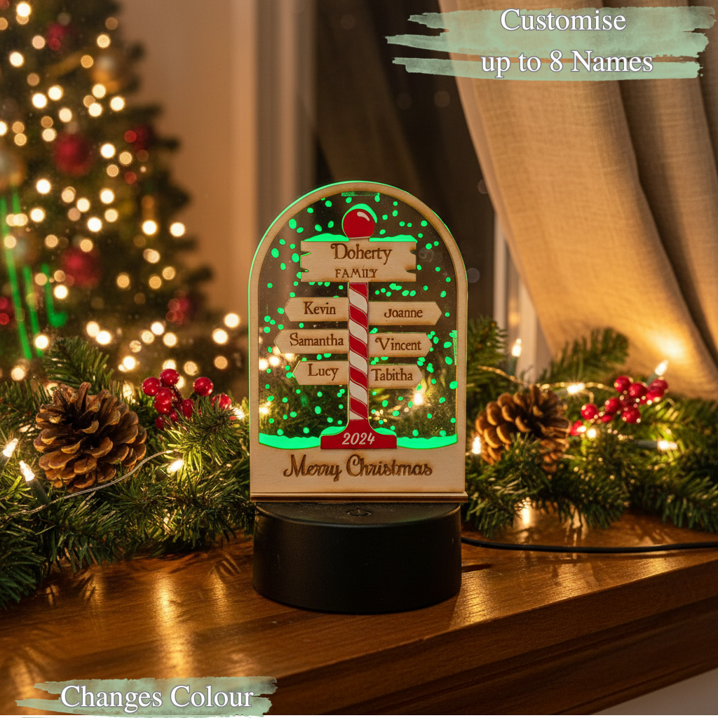 Personalised Family Christmas LED Lamp – Candy Cane Design