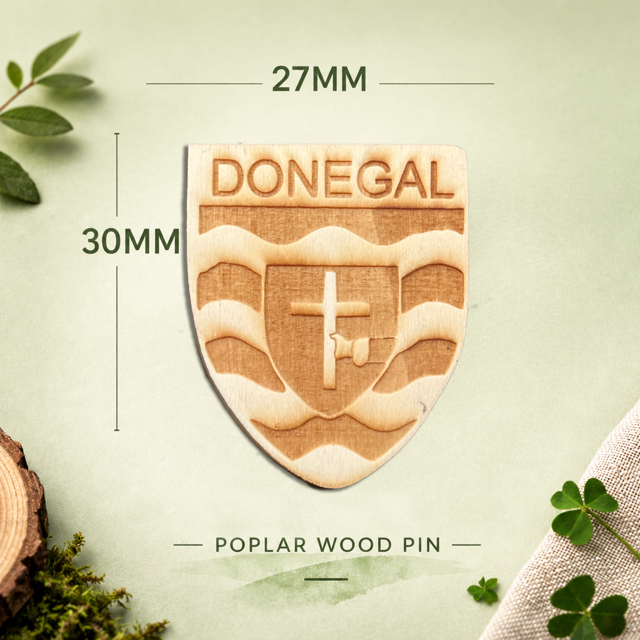 Donegal County Crest Wooden Pin Badge