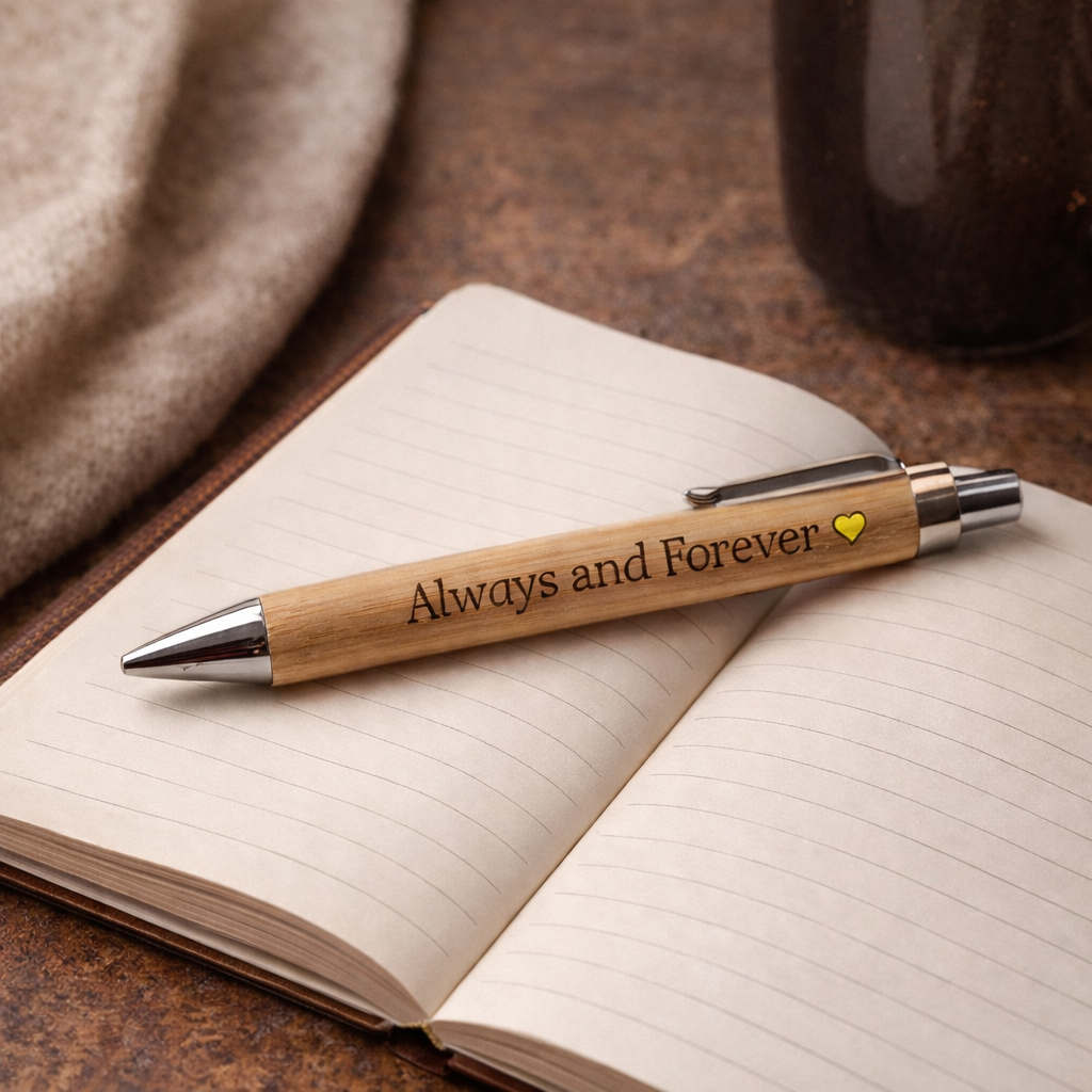 Personalised Bamboo Pen with Gold Flex Acrylic Heart