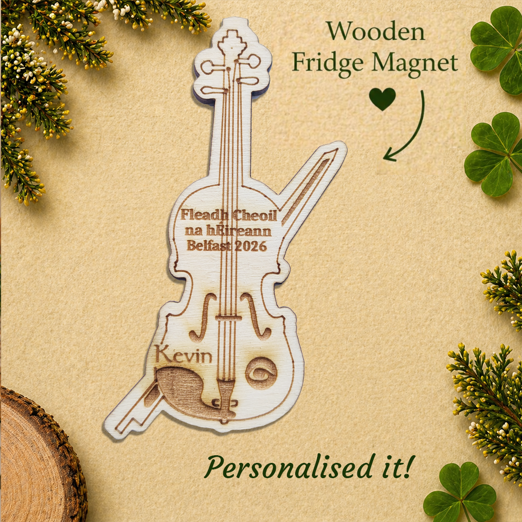 Personalised Comhaltas Fleadh Cheoil Belfast / Béal Feirste Fiddle Fridge Magnet