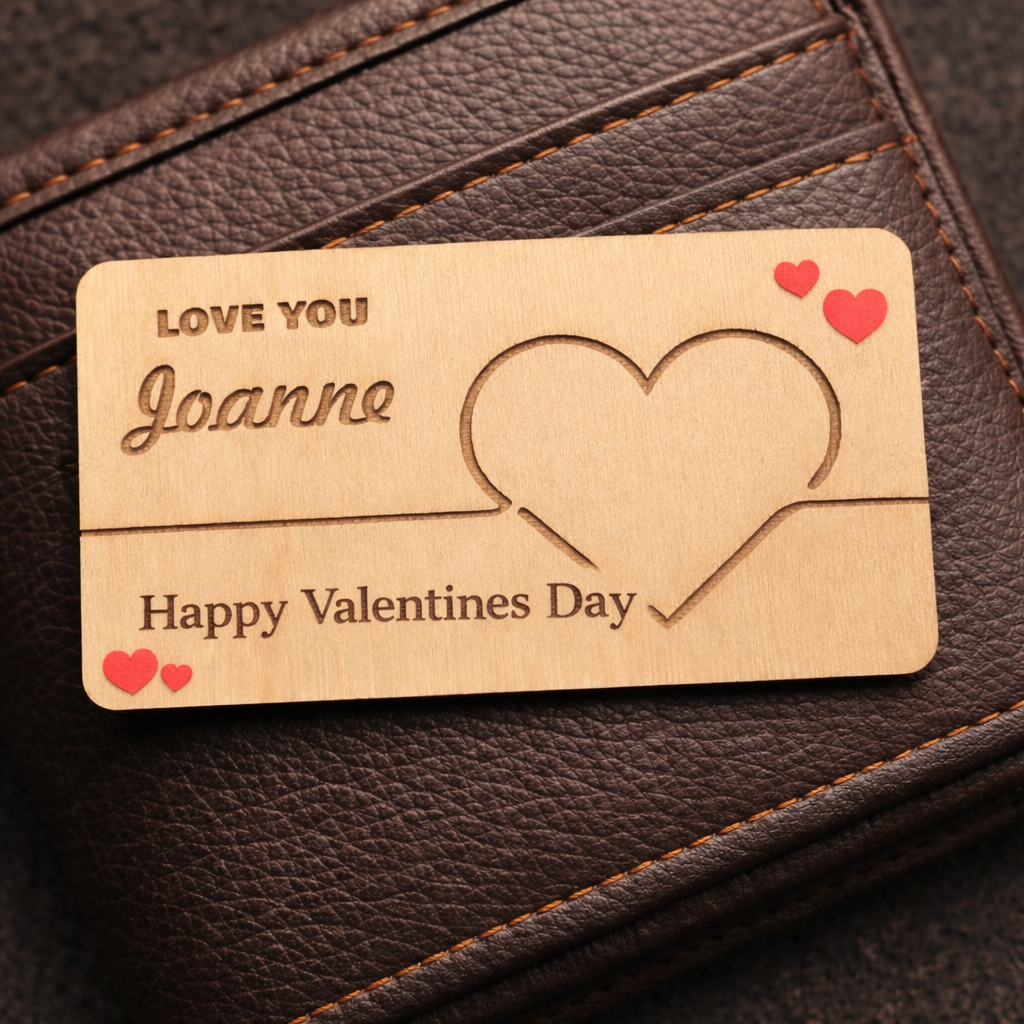 Classic engraved wooden wallet Valentine card