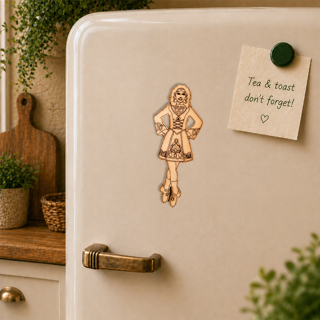 Celtic Girl Dancer Wooden Fridge Magnet