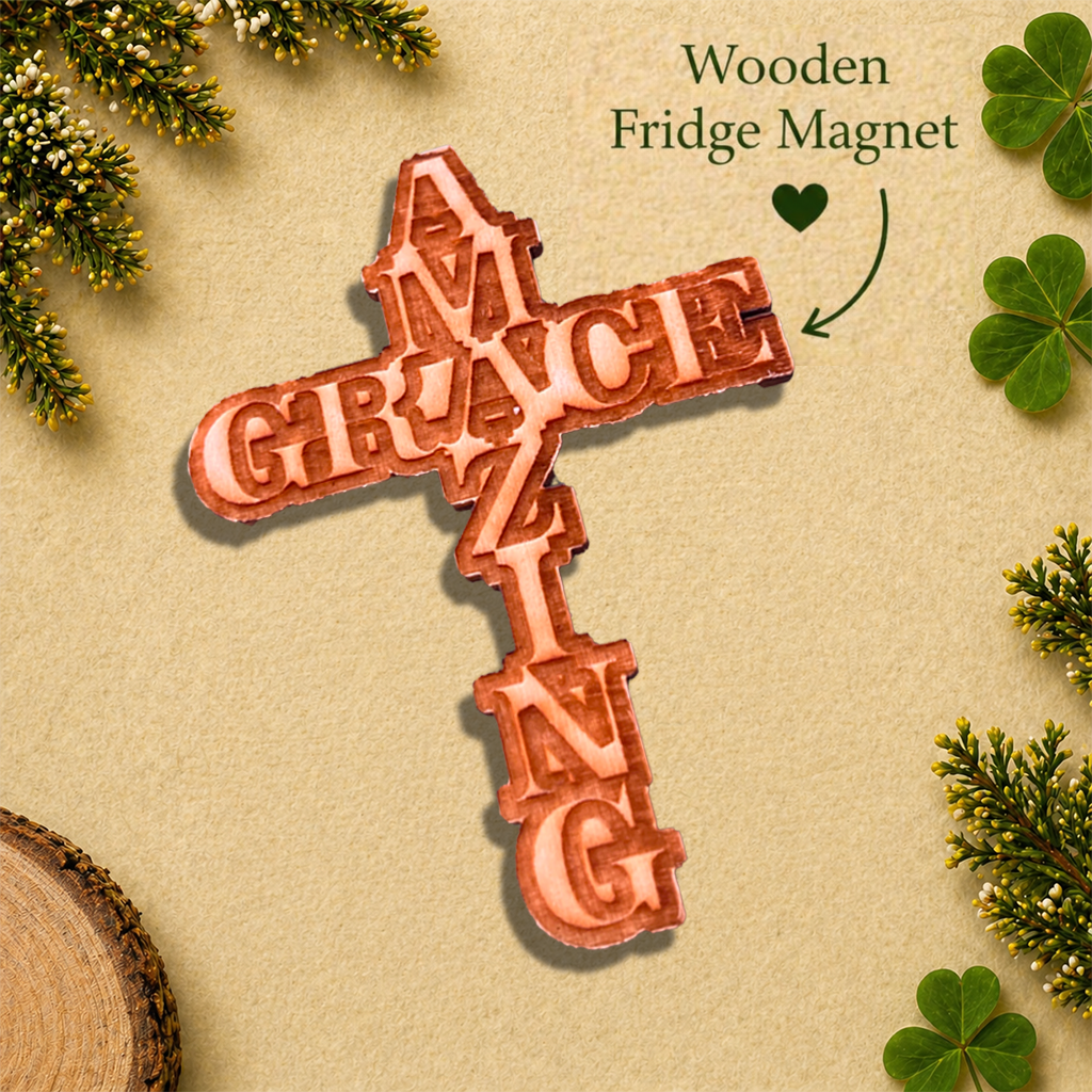 Amazing Grace Cross Wooden Fridge Magnet