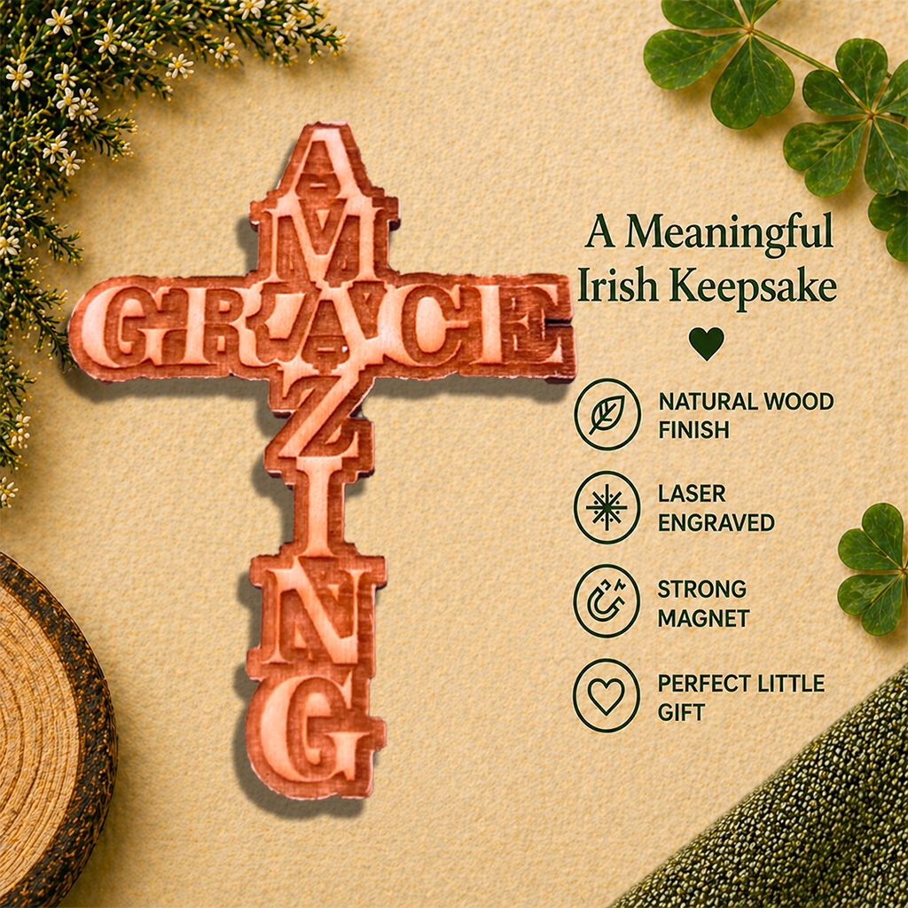 Amazing Grace Cross Wooden Fridge Magnet