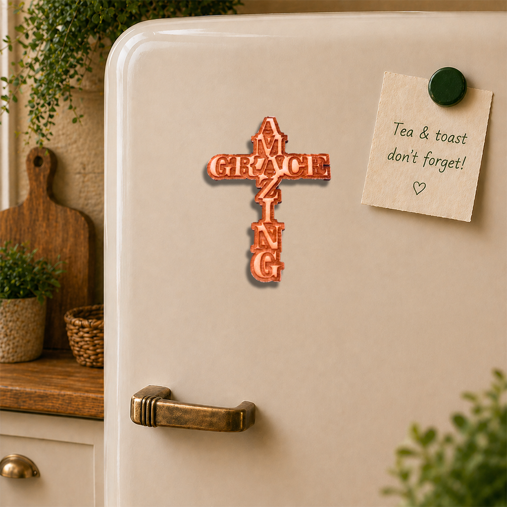 Amazing Grace Cross Wooden Fridge Magnet