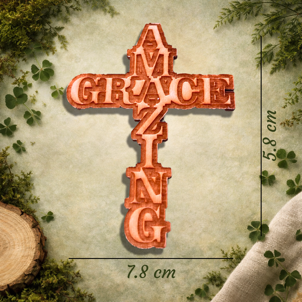 Amazing Grace Cross Wooden Fridge Magnet