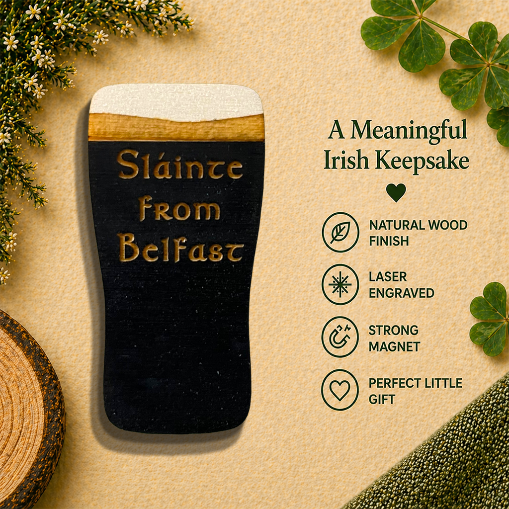 Sláinte From Belfast Wooden Pint Magnet