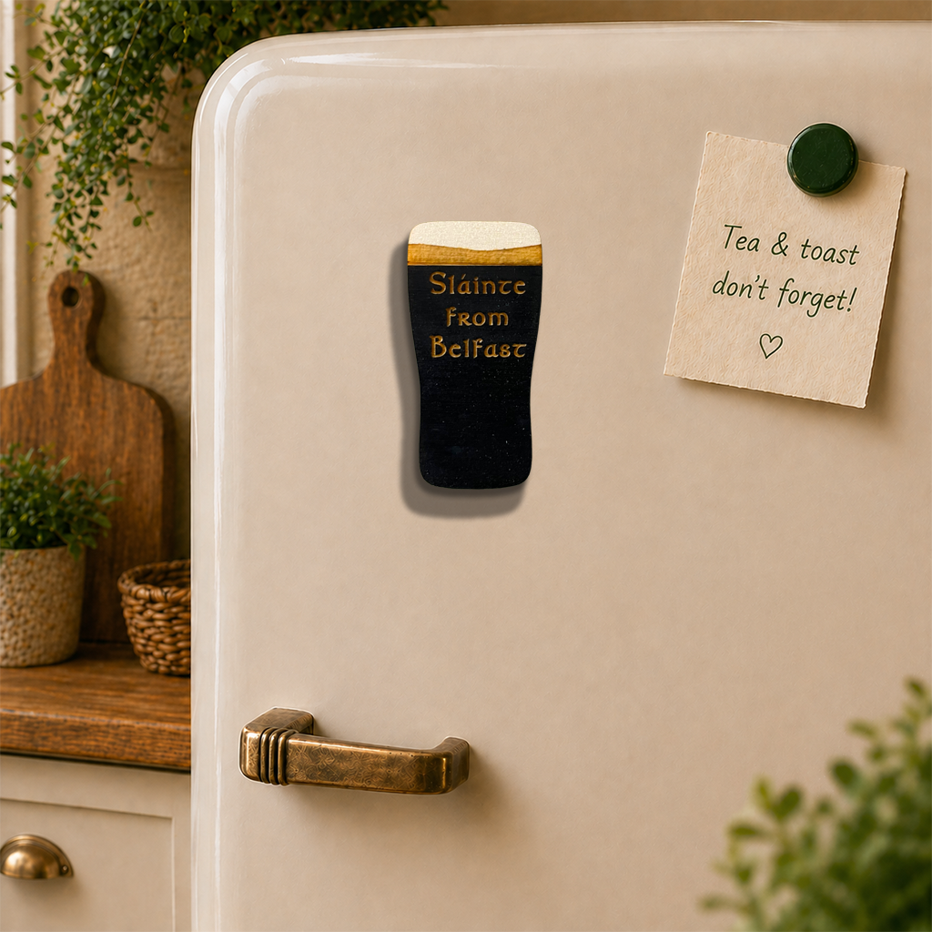 Sláinte From Belfast Wooden Pint Magnet