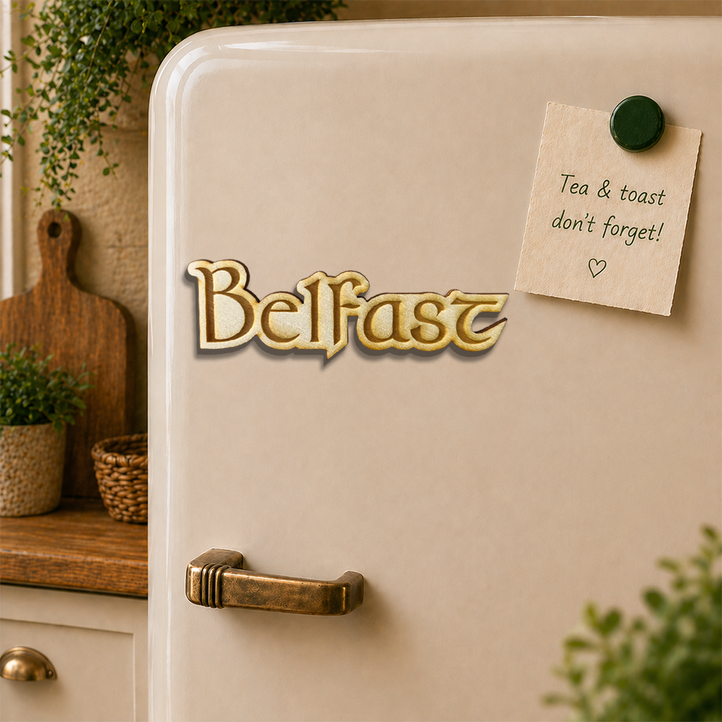 Belfast Script Wooden Fridge Magnet