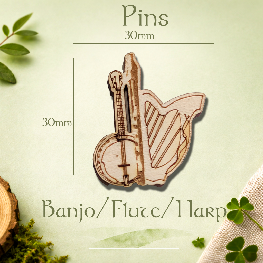 Banjo, Flute & Harp Lapel Pin | Irish Music Lapel Pin