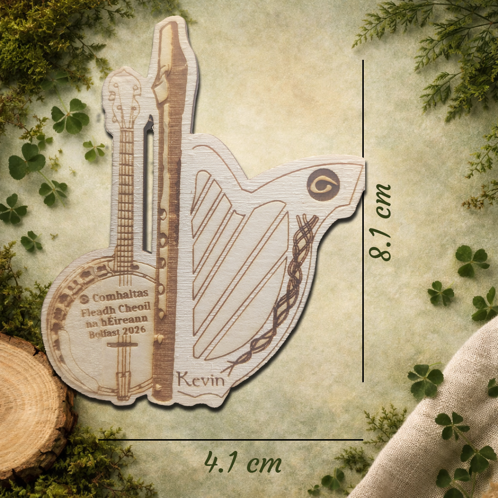 Personalised Comhaltas Fleadh Cheoil Belfast / Béal Feirste Banjo, Tin Whistle &  Harp Fridge Magnet