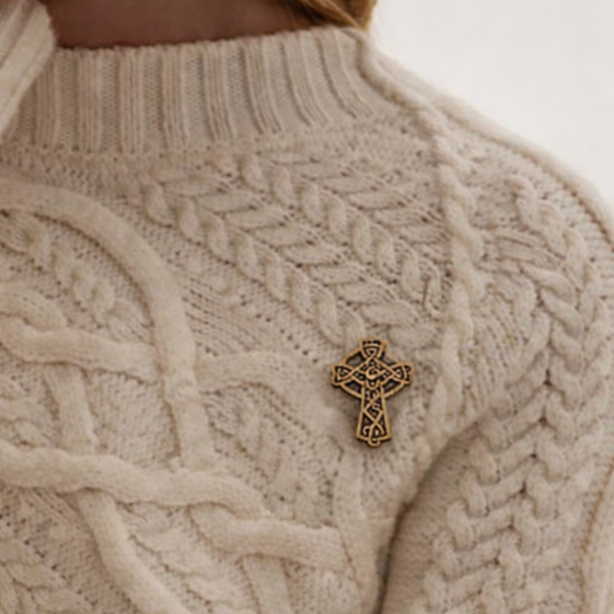 Irish Celtic Cross Poplar Wood Pin