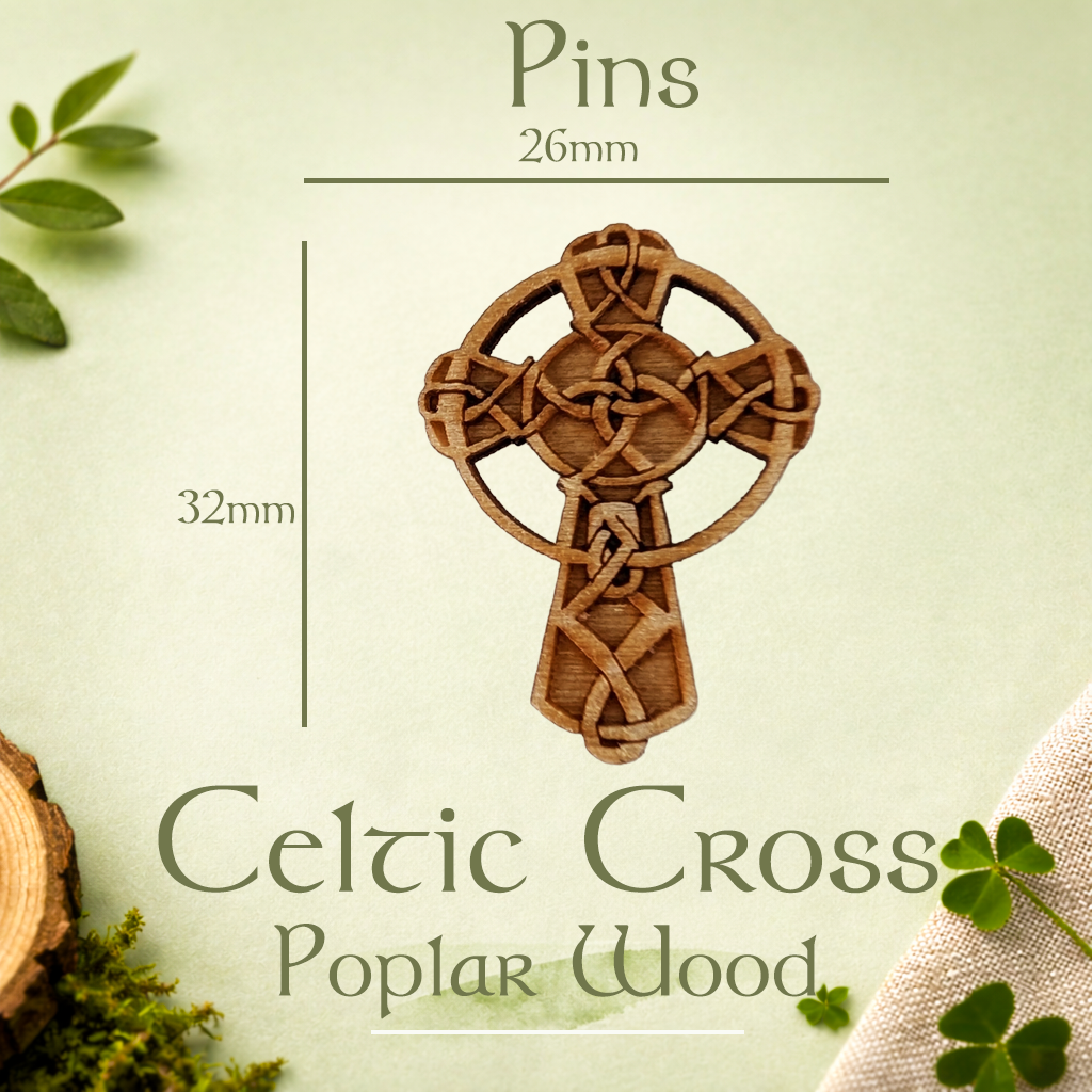 Irish Celtic Cross Poplar Wood Pin