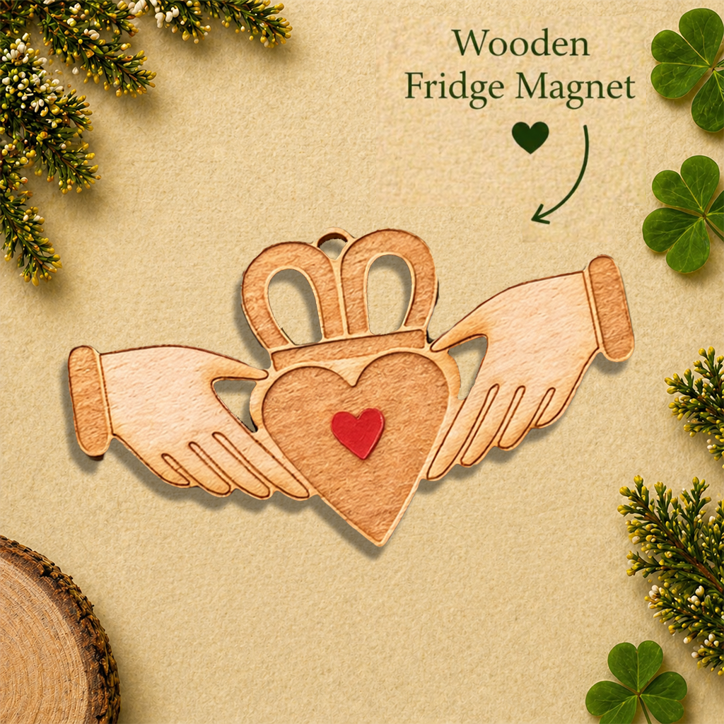Claddagh Wooden Fridge Magnet with Red Heart