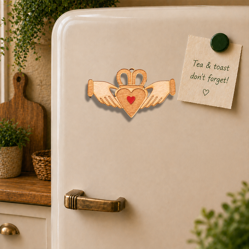 Claddagh White Wooden Fridge Magnet with Red Heart