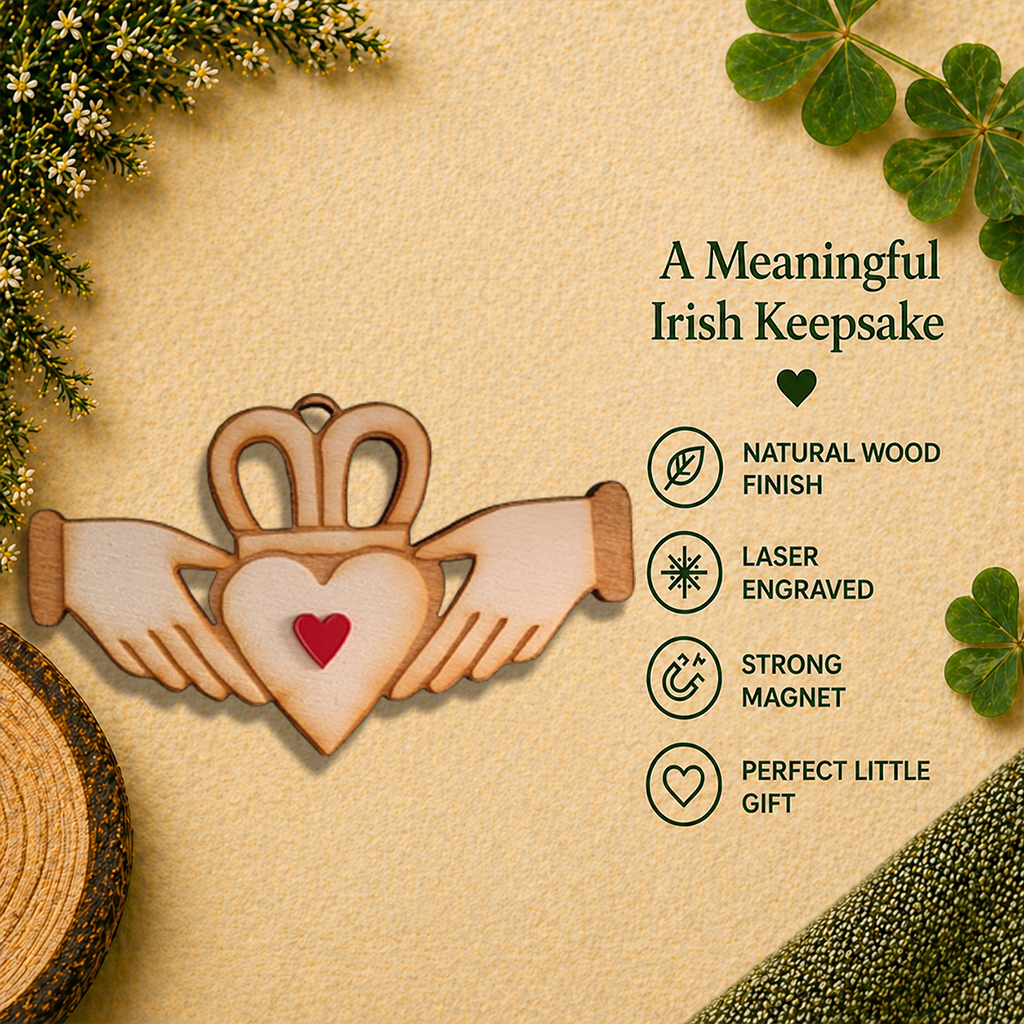 Claddagh White Wooden Fridge Magnet with Red Heart