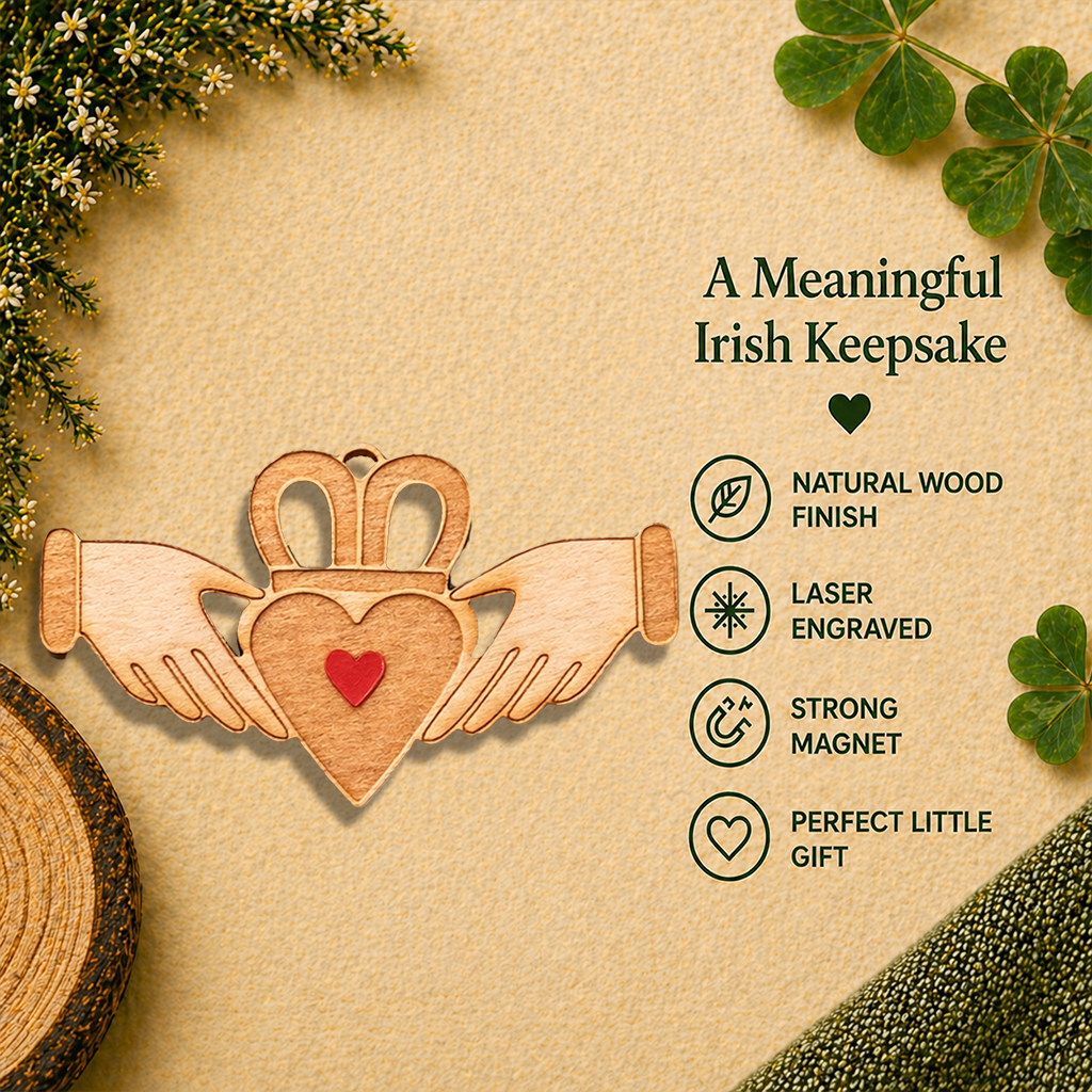 Claddagh Wooden Fridge Magnet with Red Heart