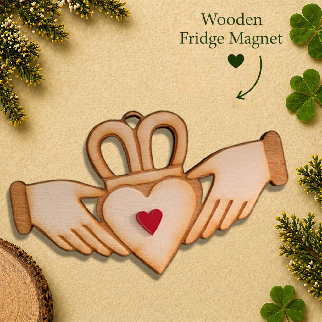 Claddagh White Wooden Fridge Magnet with Red Heart