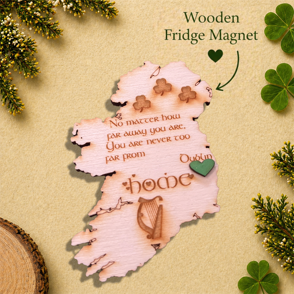 Ireland Map “Home” Wooden Fridge Magnet