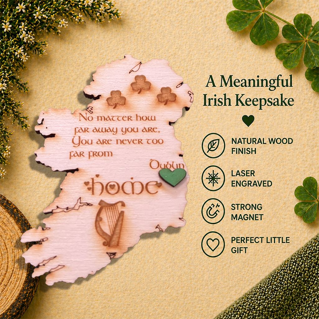 Ireland Map “Home” Wooden Fridge Magnet
