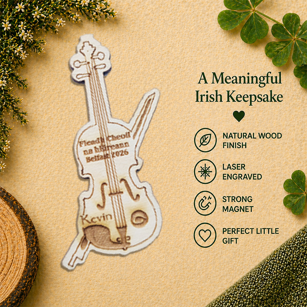 Personalised Comhaltas Fleadh Cheoil Belfast / Béal Feirste Fiddle Fridge Magnet