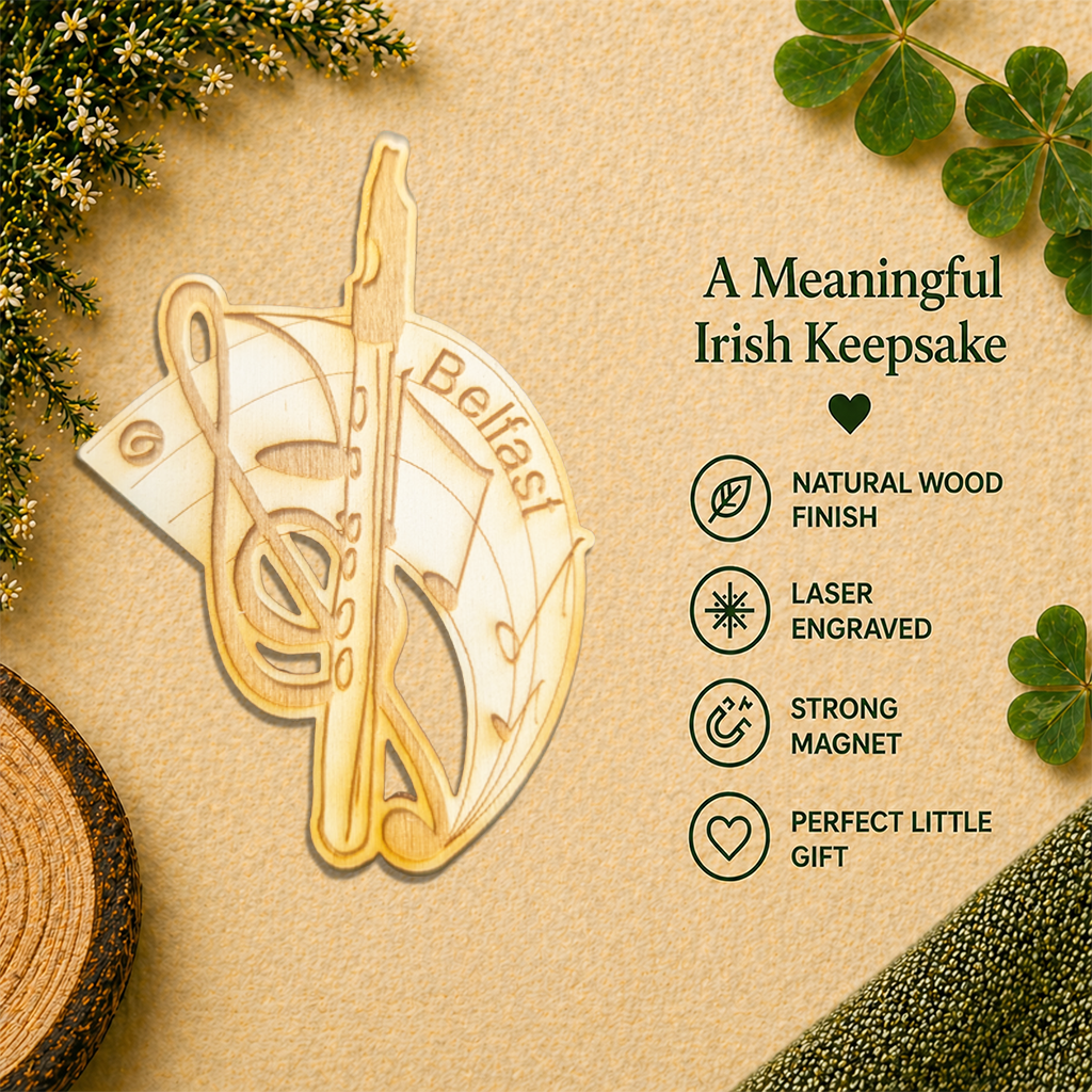 Personalised Comhaltas Fleadh Cheoil Belfast / Béal Feirste Tin Whistle & Treble Clef Fridge Magnet