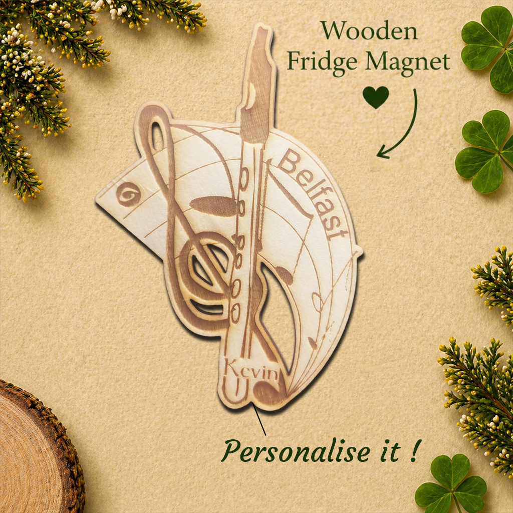 Personalised Comhaltas Fleadh Cheoil Belfast / Béal Feirste Tin Whistle & Treble Clef Fridge Magnet