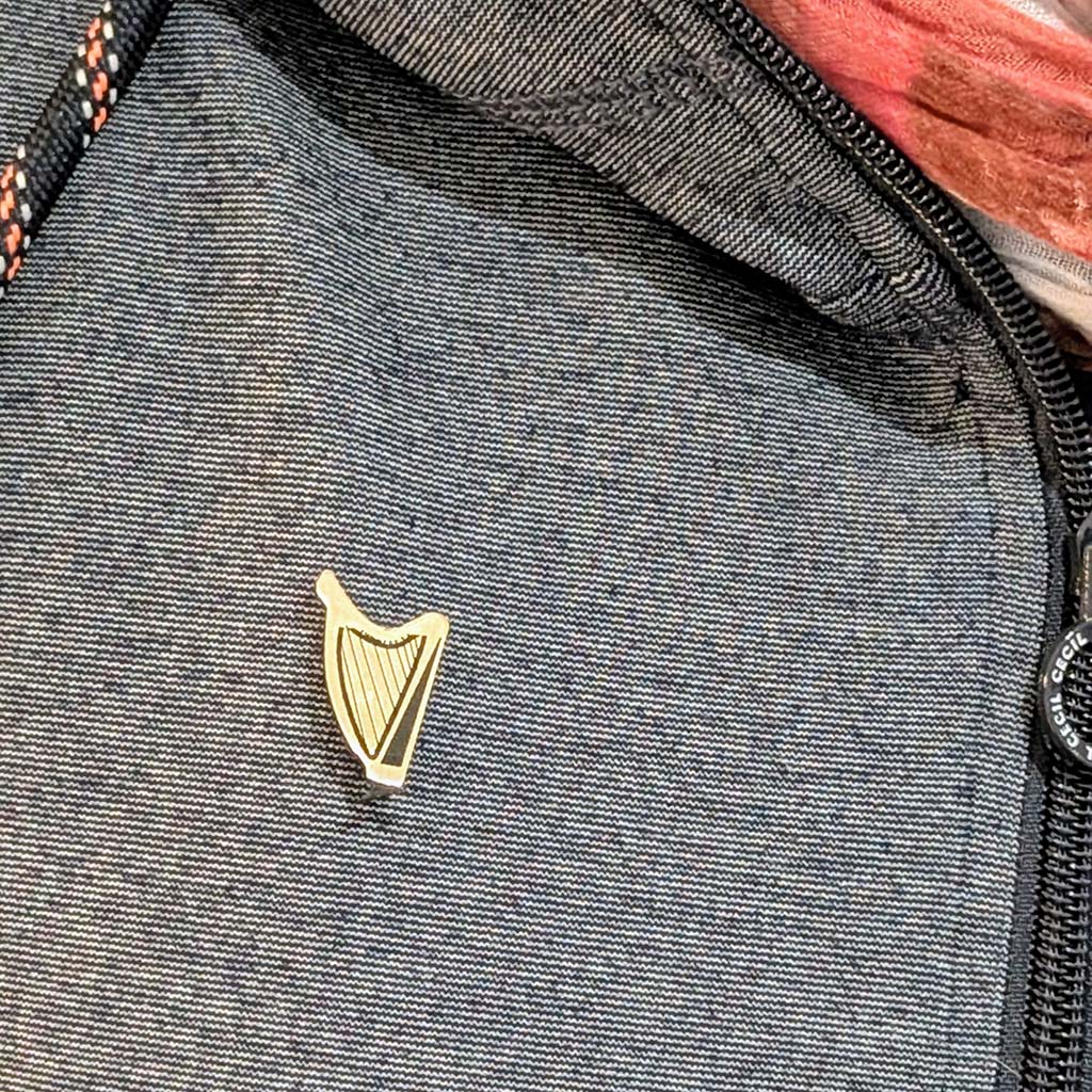 Laser Engraved Harp Pin – Irish Heritage in Wood & Brushed Gold/Silver acrylic