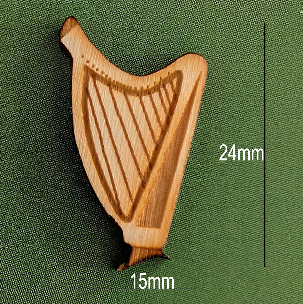 Laser Engraved Harp Pin – Irish Heritage in Wood & Brushed Gold/Silver acrylic