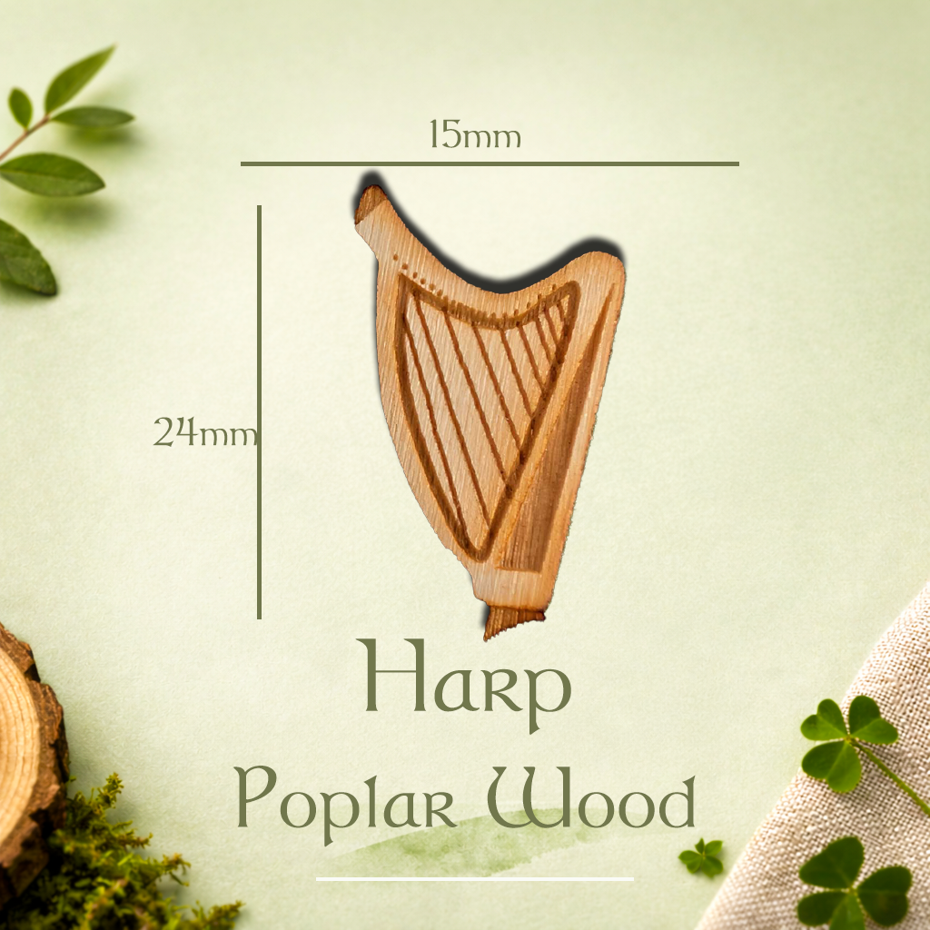 Harp Pin – Irish Heritage in Wood & Brushed Gold/Silver acrylic